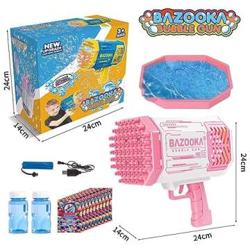 Bubble Machine Gun, 69 Holes Bubble Gun with Lights, Pink Outdoor Summer Beach Kids Bubbles Toys Birthday Wedding Party Fun Gifts for Girls Boys