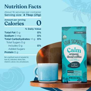 Four Sigmatic Calm Organic Decaf Ground Coffee | Swiss Water Decaf Coffee Ground | Decaffeinated Coffee with Chaga & Reishi Mushroom Extracts | Decaf Coffee for Stress Relief | 12oz Bag