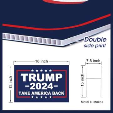 Trump 2024 Yard Sign Rally Handheld with H-Stakes,Double Sided 18x12 Inch Trump Take America Back Signs,Patriotic Design President Trump Lawn Sign Outdoor