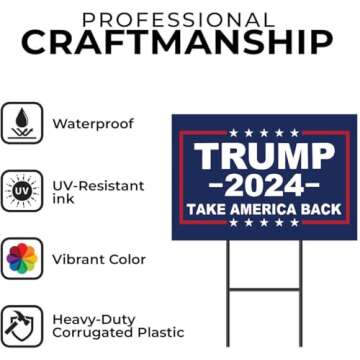 Trump 2024 Yard Sign Rally Handheld with H-Stakes,Double Sided 18x12 Inch Trump Take America Back Signs,Patriotic Design President Trump Lawn Sign Outdoor