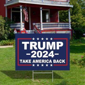 Trump 2024 Yard Sign Rally Handheld with H-Stakes,Double Sided 18x12 Inch Trump Take America Back Signs,Patriotic Design President Trump Lawn Sign Outdoor