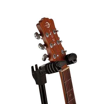 Clef Audio Labs Universal Upright Floor Guitar Stand - Gravity Self-Locking Mechanism, Height-Adjustable, Portable with Guitar Bag Hook, for Acoustic, Electric, Bass Guitars, Guitar picks included