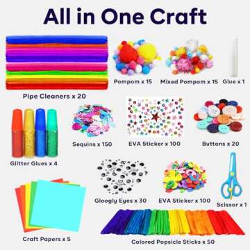 FUNZBO Arts and Crafts Supplies for Kids - Craft Kit with Glitter Glue Stick, Pipe Cleaners Craft & Craft Tools, DIY School Supplies Kit, Girls Toys, Gifts for Girls and Boys Age 4+