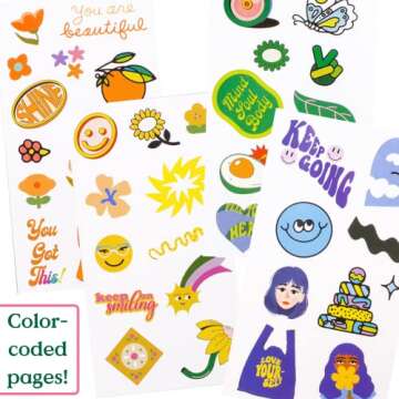 ban.do Sticker Book with Over 700 Assorted Stickers, 35 Sticker Sheets with Fun Stickers, Colorful Sticker Pack with Aesthetic Stickers for Scrapbooking Planners or Journals, Issue 8