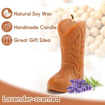 Tuitessine Cowgirl Gifts Novelty Boot Candle Cowboy Decorative Candles Natural Soy Wax Brown Lavender Scented Cute Western Home Bedroom Valentines Day Decor Birthday Women Presents 2PCS