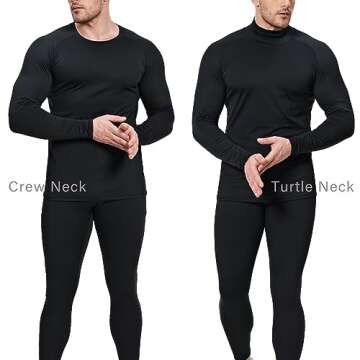 Thermal Underwear for Men Thermals Set Fleece Lined Turtle Mock Neck Shirts Cold Weather Winter Skiing Gear Black S