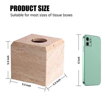 WORHE Tissue Box Cover Italy Natural Travertine Stone Heavy Duty Square Facial Toilet Paper Holder for Bathroom Living Room Bedroom Dresser Kitchen Minimalistic Office Home Decor Beige (TBC145WT)