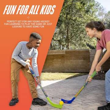 Franklin Sports NERF Proshot Kids Hockey Sticks+Ball Set-2 Player Youth Indoor+Outdoor NERF Hockey Set-2 in 1 Knee+Floor Hockey Sticks-(2)NERF Proshot Youth Hockey Sticks+(1)Foam Hockey Ball Included