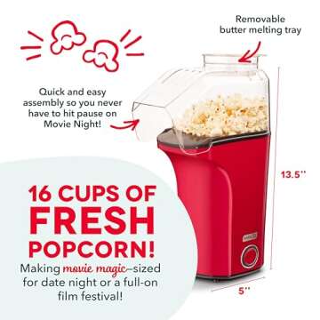 DASH Hot Air Popcorn Popper - Pops 16 Cups Easily