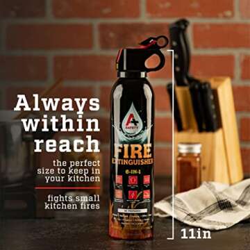 A+ Safety Portable Fire Extinguisher | 6-in-1 Small Fire Extinguisher for Home, Garage, Kitchen, Car | For Electric, Textile and Grease Fires | Non-Toxic, Easy Clean | Wall Mount Incl (2PK)