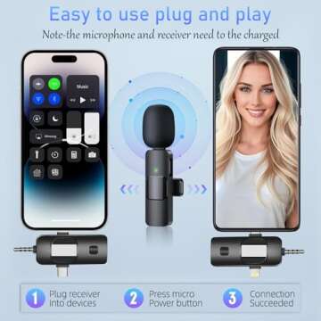 Professional Lavalier Microphones for iPhone, Camera, Android, iPad, Mini Microphone,USB C Microphone,3 in 1 Cordless Mic for Video Recording/TikTok/YouTube/Interview,Microphones for Live Stream