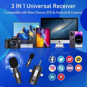 Professional Lavalier Microphones for iPhone, Camera, Android, iPad, Mini Microphone,USB C Microphone,3 in 1 Cordless Mic for Video Recording/TikTok/YouTube/Interview,Microphones for Live Stream