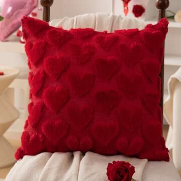 DFXSZ Valentines Pillow Covers 18x18 inch Set of 2 Valentines Day Decoration Red Heart Soft Plush Faux Fur Jacquard Throw Pillows for Bedroom Sofa Holiday Festivals Home Decor PTK017A18