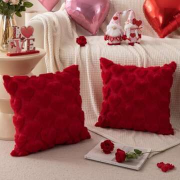 DFXSZ Valentines Pillow Covers 18x18 inch Set of 2 Valentines Day Decoration Red Heart Soft Plush Faux Fur Jacquard Throw Pillows for Bedroom Sofa Holiday Festivals Home Decor PTK017A18