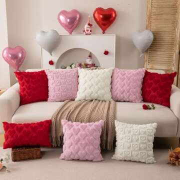 DFXSZ Valentines Pillow Covers 18x18 inch Set of 2 Valentines Day Decoration Red Heart Soft Plush Faux Fur Jacquard Throw Pillows for Bedroom Sofa Holiday Festivals Home Decor PTK017A18