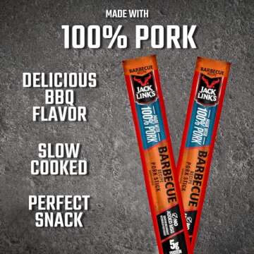 Jack Link's Meat Sticks, Barbecue Pork Sticks, Great Stocking Stuffer, Holiday Gift for Men, Protein Snack, Meat Stick with 6g of Protein, Individually Wrapped Pork Sticks, 0.92 Oz (20 Count)