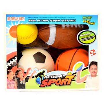 Set of 4 Sports Balls for Kids (Soccer Ball, Basketball, Football, Tennis Ball) By Bo Toys