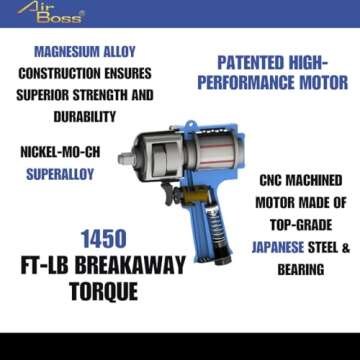 Airboss AW-140P 1/2" Lightweight Air Impact Wrench – 1450 ft-lb Breakaway Torque, Twin Hammer, High-Performance Design for Heavy-Duty Automotive and Industrial Applications