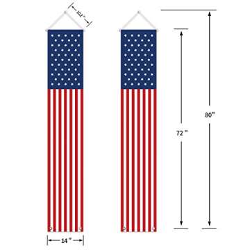 4th of July Decorations Outdoor - Hanging American Flag Banners Stars and Stripes Porch Sign -Patriotic Memorial Day Decor Party Supplies for July Fourth Independence Labor - Red White Blue (2 Pcs)