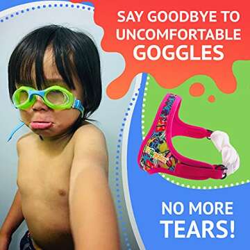 Frogglez Swim Goggles with Pain-Free Strap | Ideal for Ages 3 – 10 in Swimming Lessons | Leakproof, No Hair Pulling, UV Protection for Kids Recommended by Olympic Swimmers