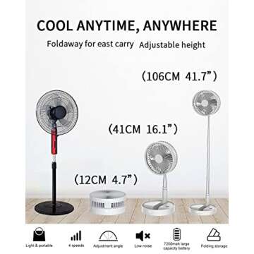 UN UNITEDTIME Desk and table fan, Foldable Fans Portable Travel Fan Battery Operated or USB Powered,Adjustable Height,My Foldaway fan with remote Control Timer 4 Speed Settings (White)