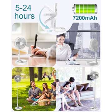 UN UNITEDTIME Desk and table fan, Foldable Fans Portable Travel Fan Battery Operated or USB Powered,Adjustable Height,My Foldaway fan with remote Control Timer 4 Speed Settings (White)