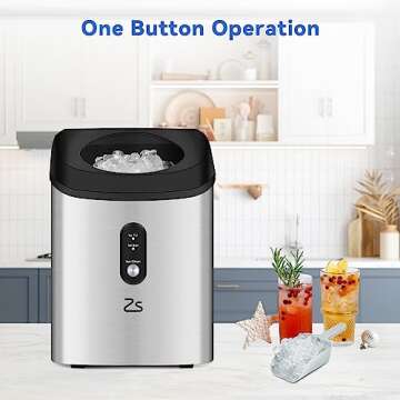 Zstar Nugget Ice Maker Countertop, 34Lbs/24H, Portable Ice Machine with Ice Scoop, Rapid Ice Making in 6-8min, Self-Auto-Cleaning & Timer Function, 45db, Chewable Pellet Ice Maker with Ice Basket