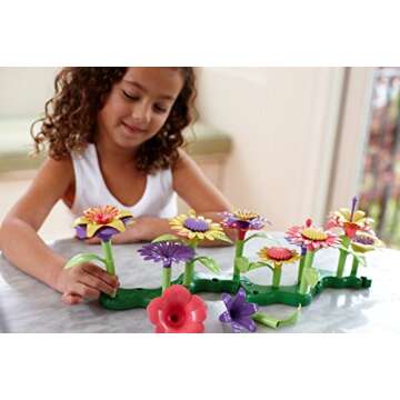 Green Toys Build-a-Bouquet, 4C - 44 Piece Pretend Play, Motor Skills, Building and Stacking Kids Toy Set. No BPA, phthatates, PVC. Dishwasher Safe, Recycled Plastic, Made in USA.