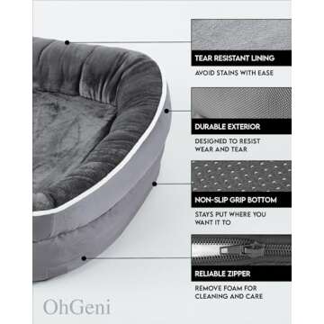 OhGeni Orthopedic Dog Bed for Small Dogs in Gray