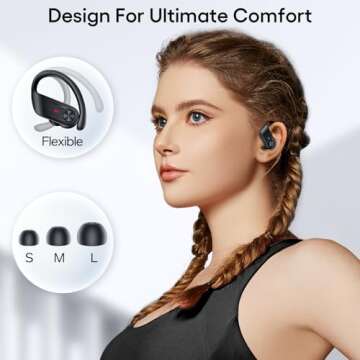 TAGRY Wireless Earbuds Bluetooth 5.4 Headphones 80Hrs Playtime LED Display IPX7 Waterproof Sport Ear Buds with Earhook Mic in-Ear Earphones Stereo Sound Earbud for Workout Running Exercise Gym Black