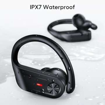 TAGRY Wireless Earbuds Bluetooth 5.4 Headphones 80Hrs Playtime LED Display IPX7 Waterproof Sport Ear Buds with Earhook Mic in-Ear Earphones Stereo Sound Earbud for Workout Running Exercise Gym Black