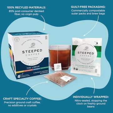 Steeped Coffee Tea Bags - Single Serve Pouches - Eco-Friendly, Hand Roasted Freshly Ground Coffee - Instant Brew, Just Add Water - Travel Size - Variety Pack - Nitro Sealed (8 Count Pack)