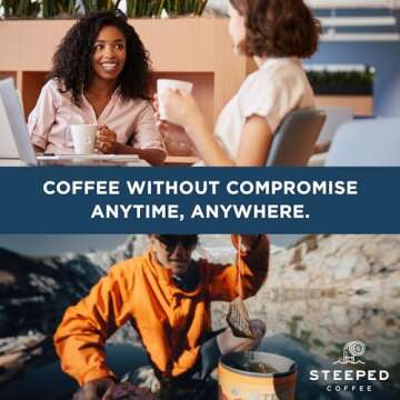 Steeped Coffee Tea Bags - Single Serve Pouches - Eco-Friendly, Hand Roasted Freshly Ground Coffee - Instant Brew, Just Add Water - Travel Size - Variety Pack - Nitro Sealed (8 Count Pack)