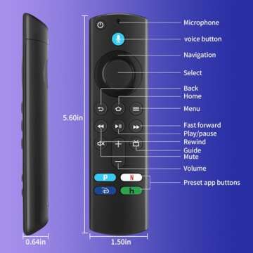 L5B83G (3rd Gen) Replacement Voice Remote Fit for Amazon Smart TV Cube (1st Gen, 2nd Gen), Fit for Amazon Smart TV Stick (4K, 4K Max, Lite), Fit for Amazon Smart TV Stick(2nd Gen,3rd Gen)