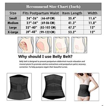 Postpartum Girdle C-Section Recovery Belt Back Support Belly Wrap Belly Band Shapewear (Black,XL)