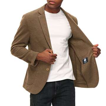 PJ PAUL JONES Casual Blazer Jackets for Men Two Button Lightweight Knit Sport Coat Men Brown L