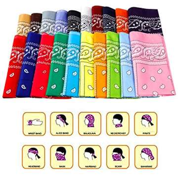 20 Pcs Assorted Bandanas Paisley Cowboy Polyester Headbands 22x22 inch