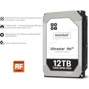 HGST Ultrastar He12 | HUH721212ALE601 | 0F27454 | 12TB 7200 RPM 256MB Cache SATA 6.0Gb/s 3.5" | 512E | BitLocker Drive Encryption | Power Disable Feature | Helium Platform Hard Disk Drive (Renewed)