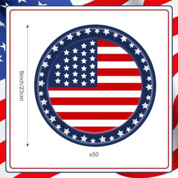 USUKUSI 50 PCS Patriotic Oval Paper Plates,Large Paper Plate 4th of July Paper Plate Disposable Serving Dish Tray for Independence Day Decorations Veterans Day Election Day Holiday Supplies 9"