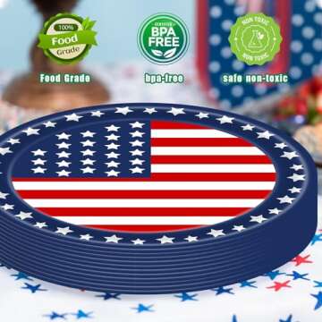 USUKUSI 50 PCS Patriotic Oval Paper Plates,Large Paper Plate 4th of July Paper Plate Disposable Serving Dish Tray for Independence Day Decorations Veterans Day Election Day Holiday Supplies 9"