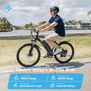 HOVERFLY OUREA Electric Bike 26", 750W Peak Motor Mountain Ebike, Up to 40 Miles 20MPH Removable Battery, 7-Speed and Shock Absorber, Electric Commuter Bike for Adults