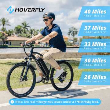 HOVERFLY OUREA Electric Bike 26", 750W Peak Motor Mountain Ebike, Up to 40 Miles 20MPH Removable Battery, 7-Speed and Shock Absorber, Electric Commuter Bike for Adults