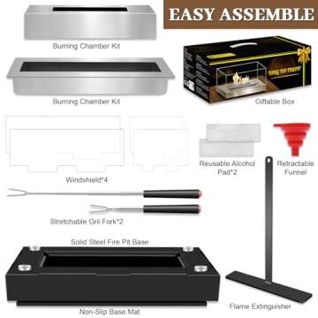 Tabletop Fire Pit, Small Table Fireplace Steel FirePit with 4 Side Glass for Dinner Parties, Smores Maker Kits, Mini Portable Fire Place Indoor Outdoor Table Top Firepit-Home Decor Gift for Women Men