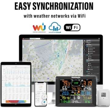 Sainlogic 8.3 Inch Color Display WLAN Weather Stations Wireless Indoor Outdoor with 7-in-1 Rain Gauge and Wind Speed Sensor, Internet Wireless Weather Station Remote Monitoring System