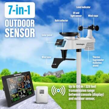 Sainlogic 8.3 Inch Color Display WLAN Weather Stations Wireless Indoor Outdoor with 7-in-1 Rain Gauge and Wind Speed Sensor, Internet Wireless Weather Station Remote Monitoring System