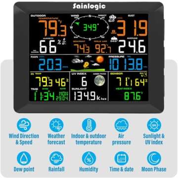 Sainlogic 8.3 Inch Color Display WLAN Weather Stations Wireless Indoor Outdoor with 7-in-1 Rain Gauge and Wind Speed Sensor, Internet Wireless Weather Station Remote Monitoring System