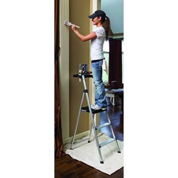 Rubbermaid 3-Step Ladder, Aluminum Lightweight Folding Step Ladder with Project Tray, Silver, Tested to US Safety Standards, No Assembly Required