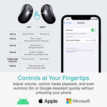 MEE audio Pebbles True Wireless Earbuds - Bluetooth 5.3 Low Profile in Ear Lightweight Headphones with Headset Microphone & Call Noise Reduction for Gym/Workouts/Sports and Gaming, Onyx