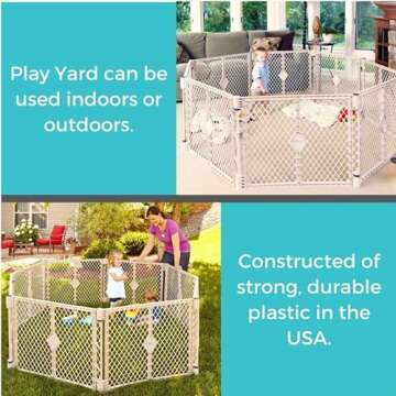 Toddleroo by North States Superyard 8 Panel Free Standing Play Yard, Indoor or Outdoor Baby Playpen, Baby Gate. Made in USA. 6.5 feet corner to corner play pen (26" Tall, Sand)