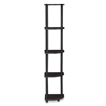 Furinno Turn-N-Tube 5 Tier Corner Display Rack Multipurpose Shelving Unit, 1-Pack, Dark Walnut